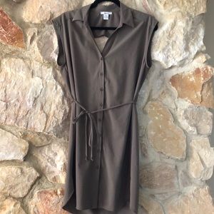 Bar III Taupe Collared Button Front Dress